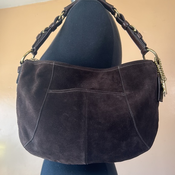 Coach Handbags - Coach Dark Brown Suede Hobo Bag